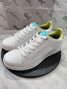 NEW KURU Womens Roam White Leather Sneakers Pale Lime SIZE 9.5 Medium Width